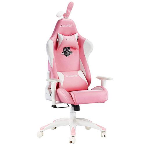 Official AutoFull Pink Bunny PU Leather Best Girls Gaming Chair with Carpet Rabbit Ears Style Computer Chair, E-Sports Swivel Chair, AF055PUW