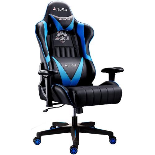 Official AutoFull Gaming Chair Blue And Black PU Leather Racing Style Computer Chair, E-Sports Swivel Chair, AF070UPU Standard